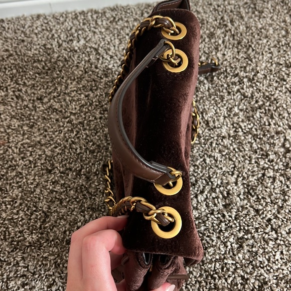 Guess Brown Velvet Shoulder Bag - Picture 6 of 7